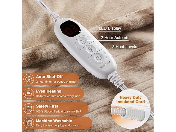 Beautyrest Long Brushed Faux Fur Chevron Electric Blanket