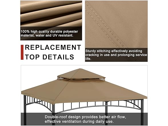ABCCANOPY Replacement Top for L-GZ136PST Brown