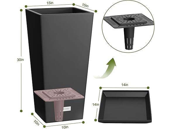 Elevens Outdoor Planter Larger Flower Pots Black 2 Pack