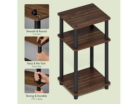 Furinno JUST Side Table 3-Tier Walnut