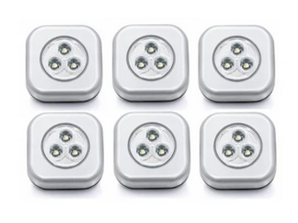 6-Pack Small Sq LED Push Light Night Adhesive Battery Operated