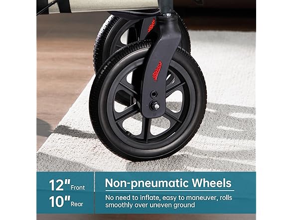 ELENKER All-Terrain Rollator Walker with Seat, Outdoor Rolling Walker, 12” Non-Pneumatic Tire Front Wheels, Compact Folding Design for Seniors, Champagne (Open Box)