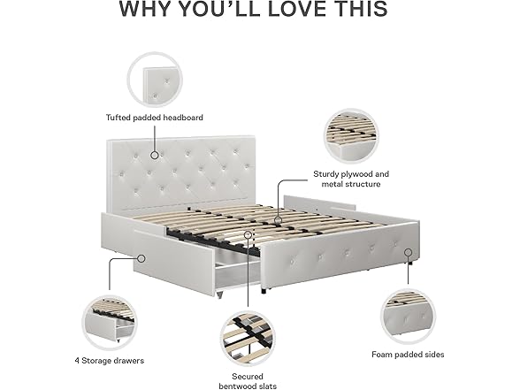 DHP Dakota Upholstered Platform Bed with Underbed