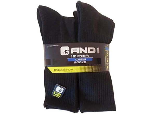 AND1 12 pairs And1 Black Crew Socks Mens