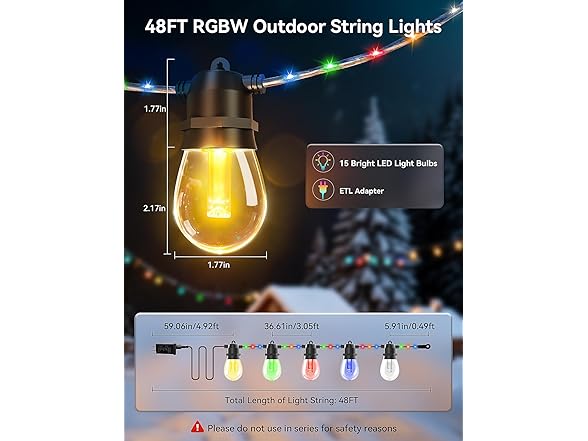 Brightever LED Outdoor String Lights 48FT