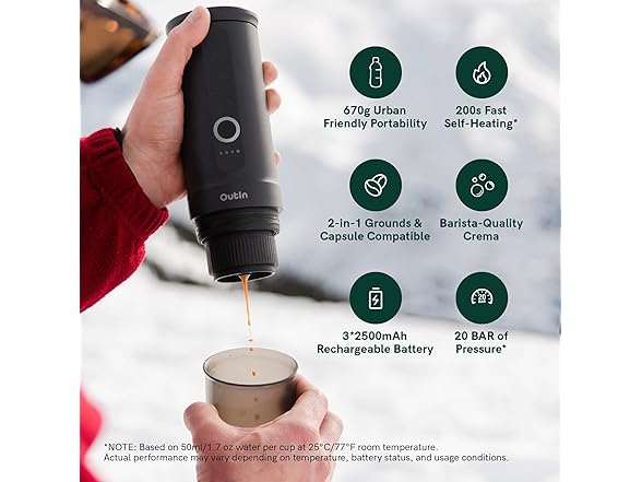 OutIn Nano Portable Electric Espresso Machine Black