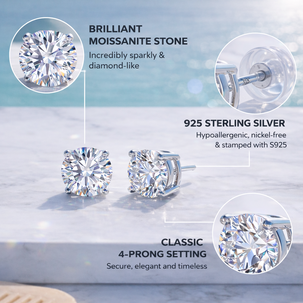 Moissanite Stud Earrings - Gallery 18