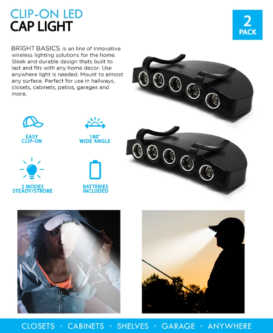 Clip-On LED Hat Lights, 2-Pack - Gallery 7