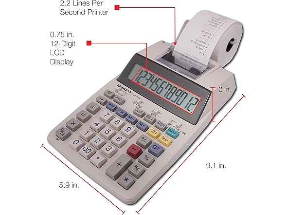 Sharp EL-1750V Two-Color Printing Calculator 2 Lines/Sec 3" Black/Red (Open Box)