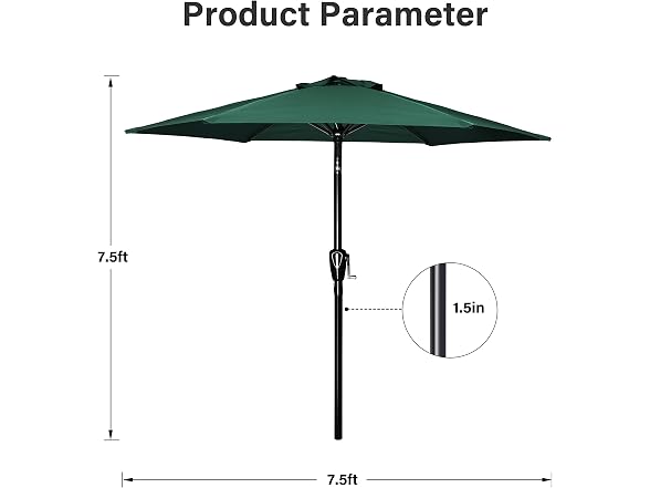 YSSOA 7.5' Patio Umbrella, Green