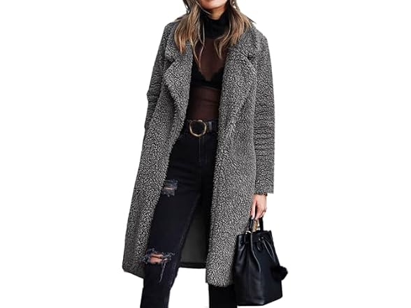 Angashion Women's (M) Women's Fuzzy Fleece Lapel O