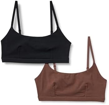 Amazon Essentials Women's Cotton Jersey Pull on Scoop Bralette, Pack of 2, Black/Rich Hazel, Large