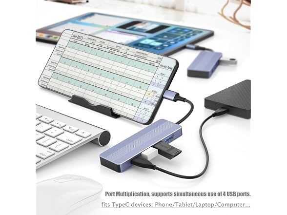 sunshot USB C Hub 4 Ports, Portable USB