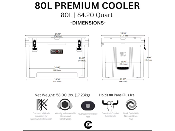 CAMP-ZERO Hard Cooler - 80L