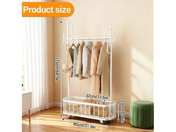 Takywep Rolling Clothing Rack with Wheels and Basket Storage