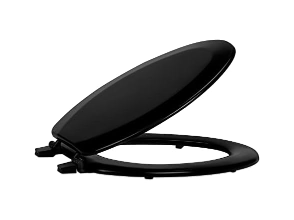 Elongated Wood Toilet Seat, Black, 19 in, Fits All