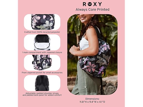 Roxy Always Core Mini Backpack, Basil Party Waves