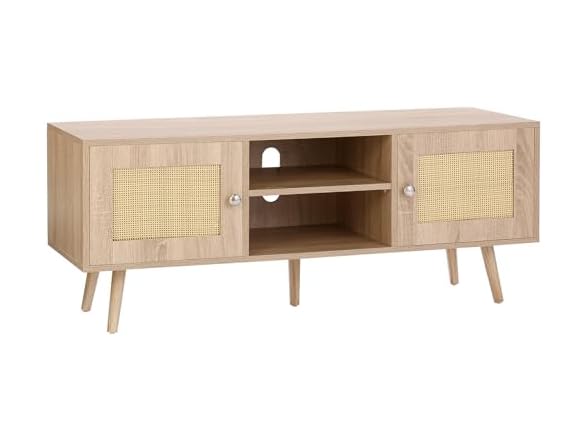 Rattan TV Stand, Mid Century Modern 65inch