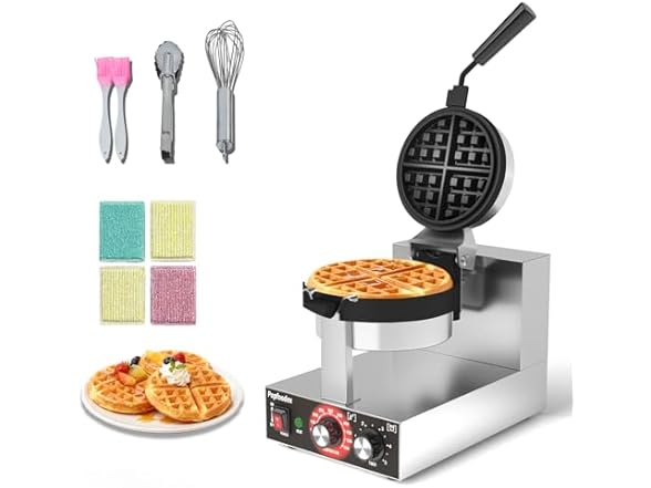POPFOODEX Commercial Belgian Waffle Maker