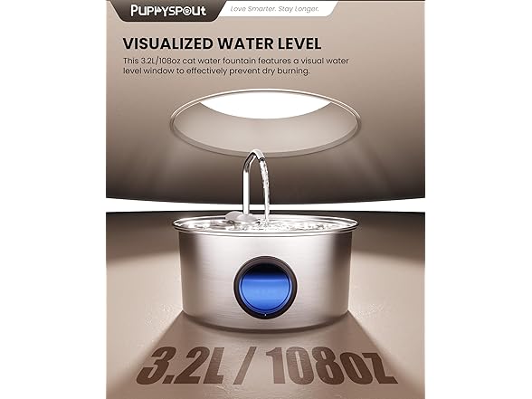 Cat Water Fountain Stainless Steel - 108oz/3.2L Automatic