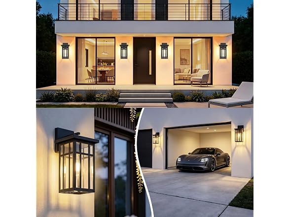 2-Pack Solar Outdoor Wall Lights, Exterior Wall Lanterns Black