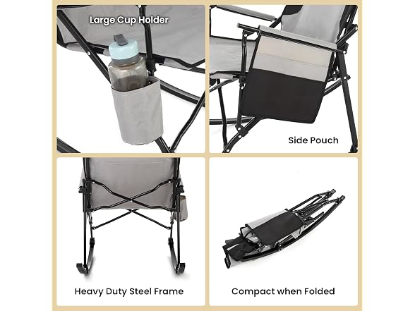 Foldable Rocking Camp Chair, Large Cup Holder