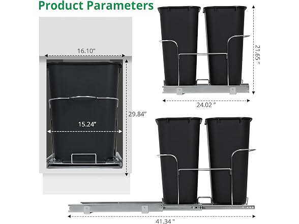 2 x 35 Quart Double Bin Pull-Out Trash Can for Under Kitchen Cabinet,Black 