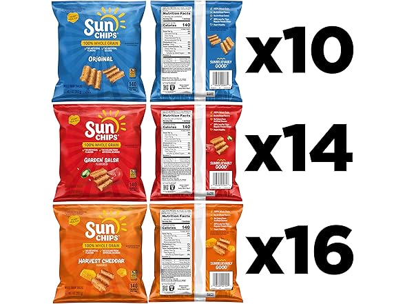40PK SunChips 100% Whole Grain Chips, Variety