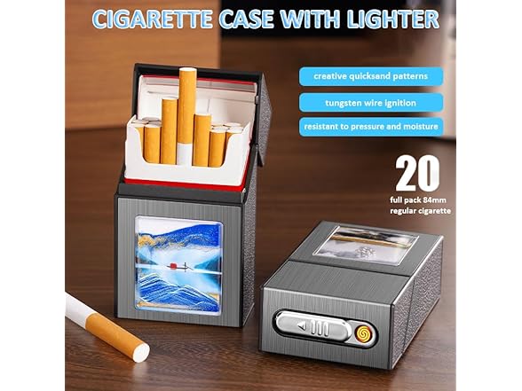 KUGUAN Cigarette Case with USB Lighter