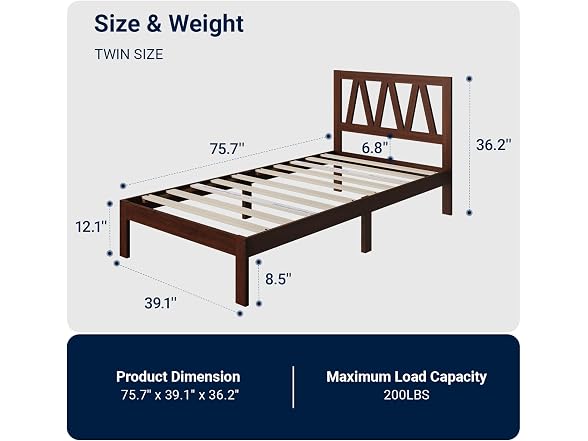 Avenco 12in Wood Bed Headboard Twin