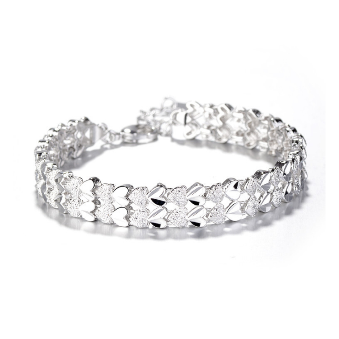 Diamond Cut Two Row Heart Bracelet - Gallery 6