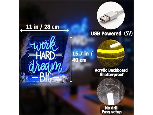 HSJNJKFU Work Hard Dream Big Neon Sign