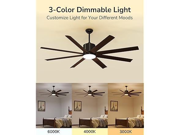 ULG 72 Inch Ceiling Fan with Light and Remote & App Control