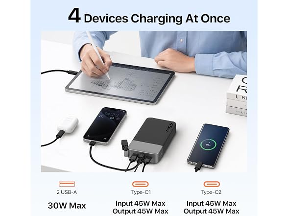 JUOVI 45W 20000mAh Power Bank Cable