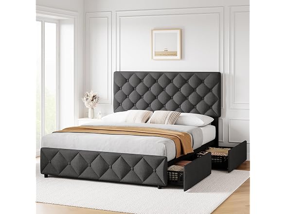 GAOMON Queen Size Bed Frame with 4 Storage Drawers