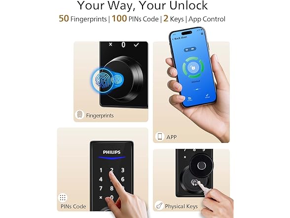 Philips DDL240X-1HB Bluetooth Fingerprint Smart Deadbolt