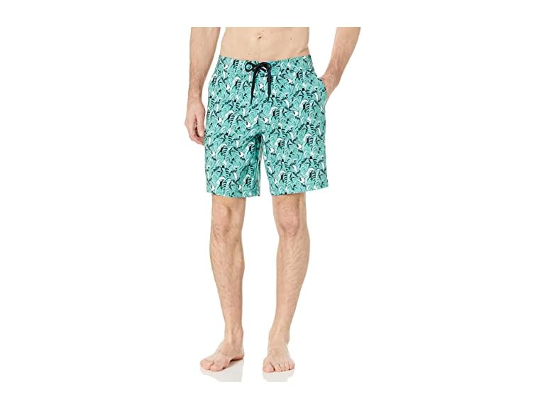Amazon Essentials Men's Board Shorts, Turquoise Green Tropical Leaves, X-Large
