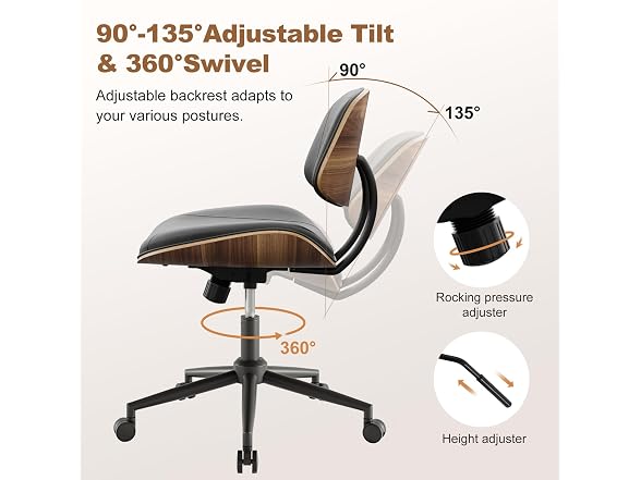 Armless Office Chair with Wheels, PU