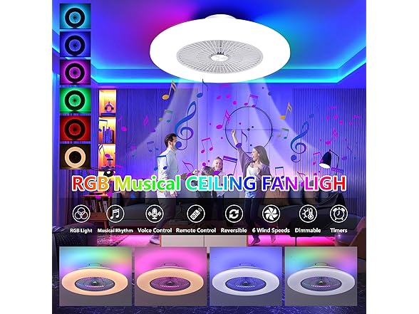 Voice Control Low Profile Ceiling Fan RGB