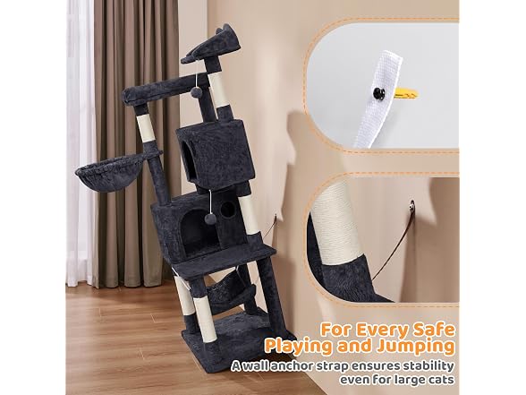 Yaheetech 64.5in Cat Tree for Large Cats, Black