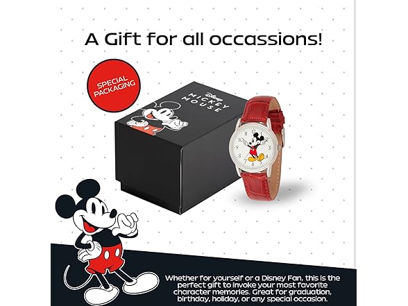 Disney Mickey Watch Mens Silver Red