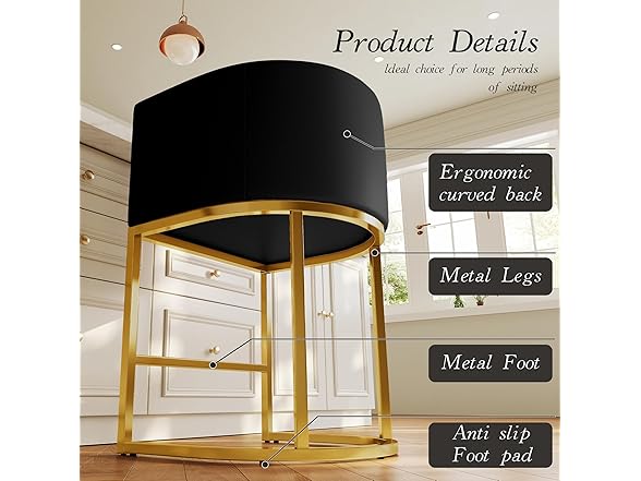 LVHOMLAX Modern Counter Height Bar Stools,Bar Stools Set of 3,PU Leather Upholstered Barrel Barstools with Backs,26'' Kitchen Island Chairs,Metal Gold Frames,Black Leather (Open Box)