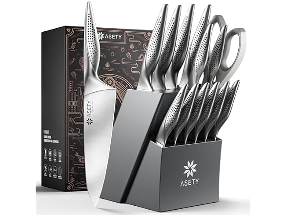 ASETY 15 PCS Stainless Steel Knife Set