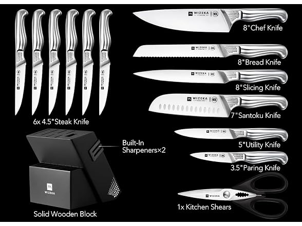 WIZEKA Kitchen Knife Set with Block