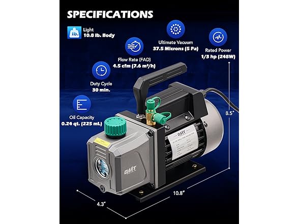Orion Motor Tech Vacuum Pump, 4.5 cfm 1/3 hp HVAC Single Sta (Open Box)
