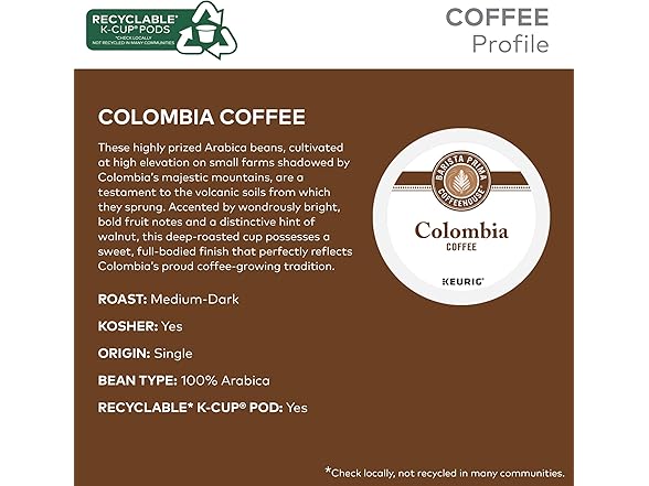 96CT Barista Prima Coffeehouse Colombia Coffee, K-Cups