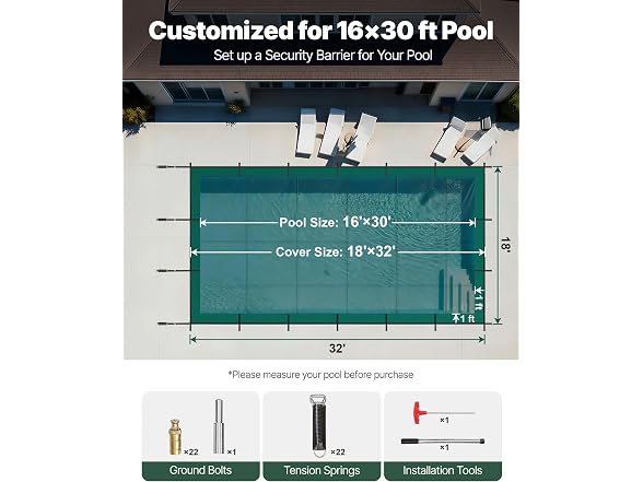 Pool Safety Cover Fits 16x30ft Rectangle
