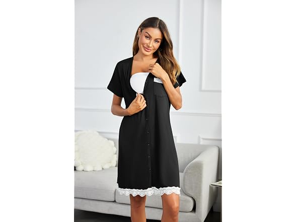Ekouaer (M) Night Gown Soft V Neck Up Nightgowns