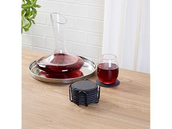 Restaurantware Round Slate Coasters Set 