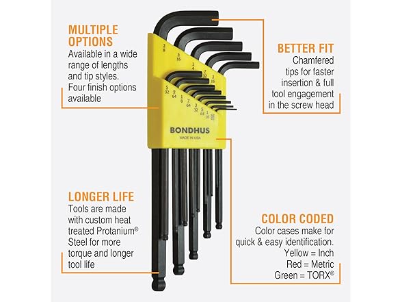 Bondus 20199 Set 22 Ball End L-Wrench IN/MM 2 Pack